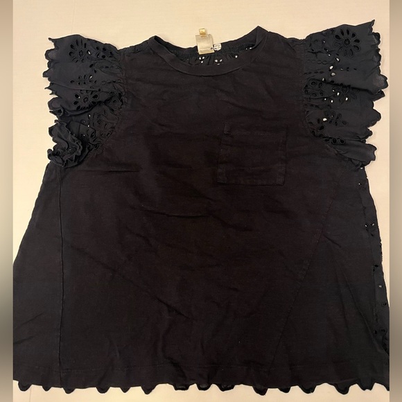Anthropologie Seen Worn Kept Flutter Eyelet Black Top - Picture 5 of 15